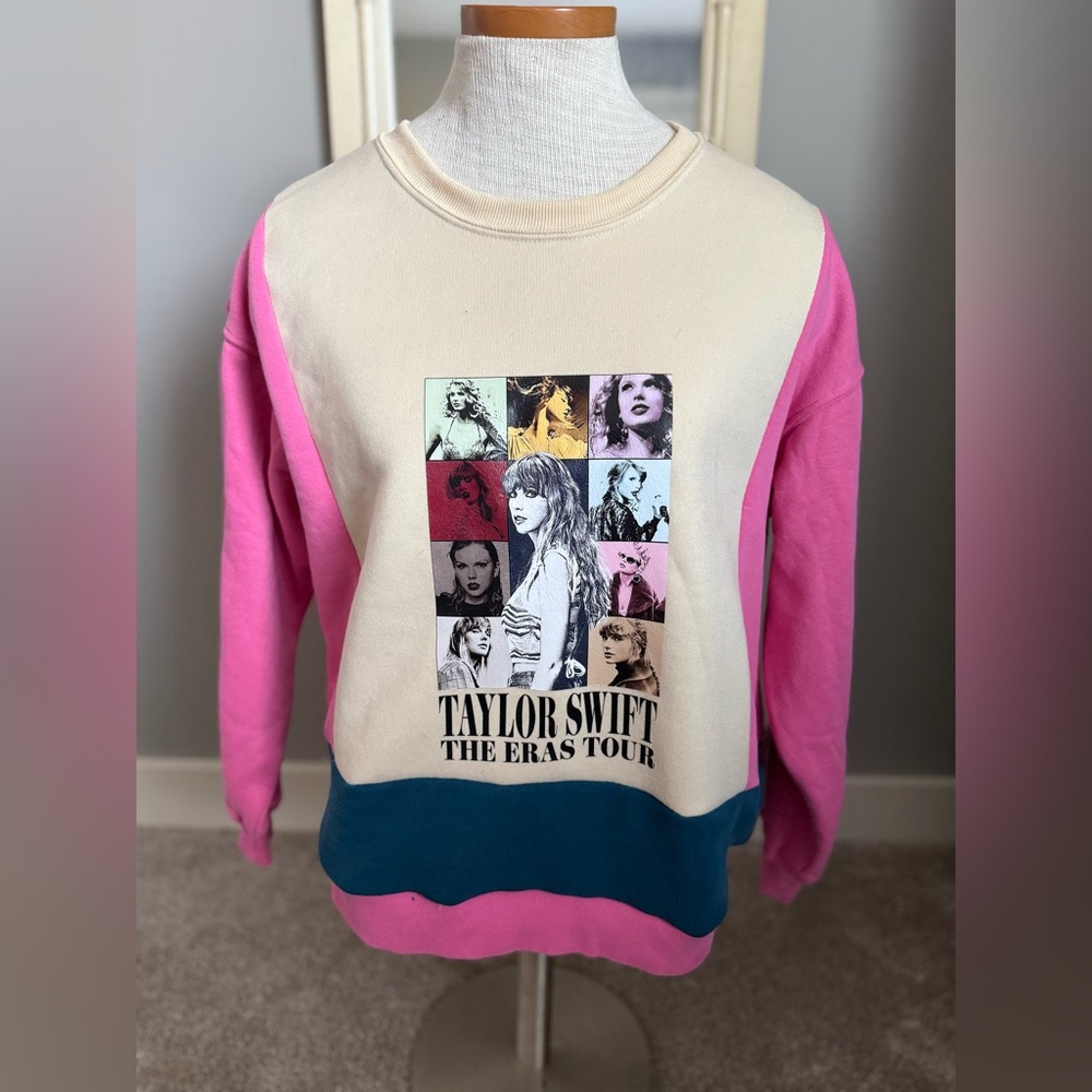 Taylor Swift Reworked Colorblock Sweater with heart patchwork size large